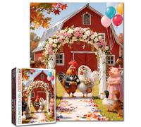 Chicken Couple's Wedding 1000 Piece The Red House Jigsaw Puzzle Animals Challenging Adult Beginner Family Activity DIY Craft Home Decor Gift