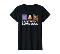 Chicken Farmer I Just Want Some Eggs T-Shirt Graphique avec Valeur, Femme, Noir, S