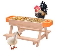 Chicken Feeder, Poultry Food Water Dispenser Kit, Farm Poultry Equipment, Wooden Table Feeding Station for Chickens, Ducks, Quail, Birds, 15.75x14.96x9.45 inches, Brown