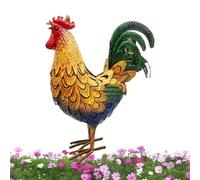 Chicken Garden Statue, Iron Rooster Yard Art Figurine, Handcrafted Metal Farm Animal Sculpture, Standing Outdoor Decor Accent, Ideal for Farmhouse Lawns, Backyard Patios, Garden Paths, 40x32x12cm