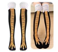 Chicken Leg Socks Chaussettes amusantes pour adultes Pattes de Poulet Hauteur Genou Chaussettes Pour les Fêtes Costumées, Fêtes D'Anniversaire Femmes Hommes (Noir/JauneTaille Unique)