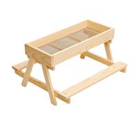 Chicken Picnic Table Feeder, Large Capacity Chicken Feeder, Wooden Mesh Bottom Stand, Keeps Food Fresh Dry for Poultry, Turkey, Duck Flock, Livestock, Wild Farm Coop Backyard Ground, 37.5x37.5x21cm