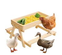 Chicken Picnic Table Feeder, Large Capacity Feeder, 14.76x14.76x8.27 inches Wooden Keeps Food Fresh, Farm Backyard Ground, Mesh Bottom Stand for Turkey, Duck Flock and Livestock