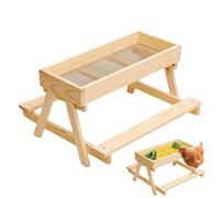 Chicken Picnic Table, Large Capacity Wooden Feeder, Mesh Bottom Feeding Station Food Fresh and Dry, Outdoor Poultry Feeding for Ducks, Turkeys, Farm, 14.76x14.76x8.27 inches