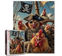 Chicken Pirate Captain Puzzle Animal Jigsaw Pirate Ship Scene Humorous Art Ocean Adventure 1000 Pieces for Adults Beginner Challenging Family Activity Games DIY Crafts Puzzle for Home Decor Gifts
