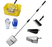 Chicken Poop Scooper, Chicken Coop Litter Scoop with Extensible Handle, 4 Heads, Ergonomic Cleaning Tool for Farm Maintenance, Litter, Animal Waste, 1 set