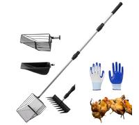 Chicken Poop Scooper, Extendable Handle Litter Scooper with 4 Shovel Heads, 700g, Multifunctional Ergonomic Cleaning Tool for Poultry Farming, Pet Waste Management