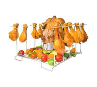 Chicken Rack à rôtir 4 en 1 - Support de poulet 4 en 1 - En acier inoxydable - 10 fentes - Accessoires de cuisson avec brochettes pour le jardin, la pelouse ou le jardin