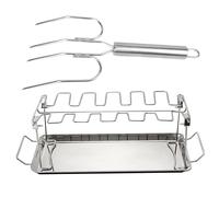 Chicken Rack, Drumstick Holder, 17.01x5.75x5.71in Stainless Steel, Turkey Fork Included, Roaster Stand for Camping Cookouts, Backyard BBQ, Picnic Events, Tailgating Parties, Grilling Accessories