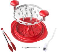 Chicken Shredder,Chicken Breast Grinder Twister Tool With Brush And Fork Barbecue Tongs,Ergonomic Handle,With Transparent Lid Food Grinder (25cm,Red)