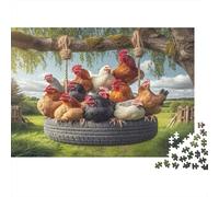Chicken Swing Toy Colourful Chickens on Tire 1000 Pieces Adult Jigsaws Birthday Fun Activity for Rainy Days 70x50cm/1000pcs