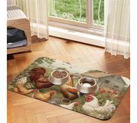 Chickens and Farm Tapis d'alimentation pour animaux de compagnie 30 x 45 cm, tapis absorbant pour gamelle d'eau et de nourriture, tapis de nourriture pour chat en cuir synthétique, tapis imperméable à