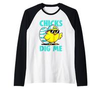 Chicks Dig Me Funny Easter Chick Sunglasses Casquette de Baseball Manche Raglan