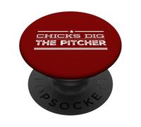 Chicks Dig The Pitcher - Fanatique de Sport Amusant pour Les Amateurs de Baseball PopSockets PopGrip Adhésif