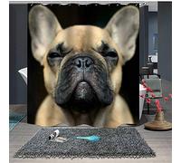 Chickw1 Anti Moisissure Rideaux de Douche et 12 Crochets, 3D Créatif Chiot Animal de Compagnie Impression Imperméable Rideaux pour Salle de Bain Douche (180x180cm,Bouledogue)