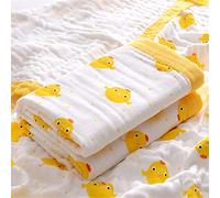 Chickw1 Bébé Couverture en Coton 6 Couches de Mousseline Super Absorbant Doux Mignon Imprimé Serviettes de Bain Emmaillotage Couverture Poussette de Bébé Nouveau Née (110x110cm,Poussin)