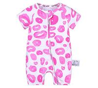 Chickw1 Body Bébé Fille Barboteuse, Imprimé Rose Col Rond D'été en Coton Jumpsuit à Manches Courtes avec Fermeture éclair Combinaison Grenouillères Pyjama (66cm,Lèvres Roses)