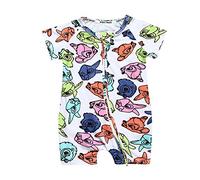 Chickw1 Body Bébé Fille Barboteuse, Imprimé Rose Col Rond D'été en Coton Jumpsuit à Manches Courtes avec Fermeture éclair Combinaison Grenouillères Pyjama (90cm,Animaux Colorés)