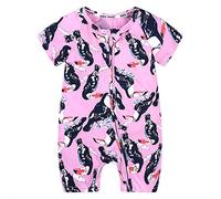 Chickw1 Body Bébé Fille Barboteuse, Imprimé Rose Col Rond D'été en Coton Jumpsuit à Manches Courtes avec Fermeture éclair Combinaison Grenouillères Pyjama (66cm,Toucan Rose)