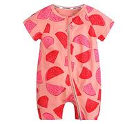 Chickw1 Body Bébé Fille Barboteuse, Imprimé Rose Col Rond D'été en Coton Jumpsuit à Manches Courtes avec Fermeture éclair Combinaison Grenouillères Pyjama (73cm,Pastèque)
