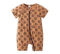 Chickw1 Body Bébé Fille Garçon Barboteuse, Manches Courtes Col Rond Imprimé D'été en Coton Jumpsuit avec Fermeture éclair Combinaison Grenouillères Pyjama (100cm,Lion Marron)