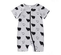 Chickw1 Body Bébé Fille Garçon Barboteuse, Manches Courtes Col Rond Imprimé D'été en Coton Jumpsuit avec Fermeture éclair Combinaison Grenouillères Pyjama (66cm,Mouton Gris)