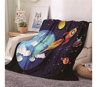 Chickw1 Couverture Flanelle, 3D Dessins Animés Imprimé Couverture Polaire Epaisse Microfibre Moelleuse Chaudes Légères Couvertures pour Voyager, Lit ou Canapé (Fusée Spatiale,130x150cm)