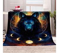 Chickw1 Couverture Plaid Canape en Flanelle, 3D Loup Moelleuse Chaudes Couverture en Polaire Légères Couvertures Couverture lit pour Adultes Enfants Lit ou Canapé (Lune Jaune,80x120cm)