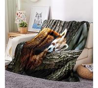 Chickw1 Couverture Plaid Flanelle, 3D Animal Imprimé Couverture Polaire Epaisse Microfibre Moelleuse Chaudes Légères Couvertures pour Voyager, Lit ou Canapé (130x150cm,Arbre Panda Roux)