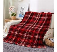 Chickw1 Couverture Plaid Flanelle, 3D Carreaux Imprimé Couverture Polaire Epaisse Microfibre Moelleuse Chaudes Légères Couvertures pour Voyager, Lit ou Canapé (Plaid Rouge,130x150cm)