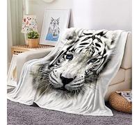 Chickw1 Couverture Plaid Flanelle, 3D Imprimé Animal Couverture Polaire Epaisse Microfibre Moelleuse Chaudes Légères Couvertures pour Voyager, Lit ou Canapé (Tigre Blanc,180x240cm)