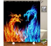 Chickw1 Dragon Rideau de Douche Résistant à l'eau Anti-moisissure Lavable Tissu en Polyester Rideaux de Salle de Bain avec 12 Crochets 3D Impression Décor (Dragon de feu,90x180cm)
