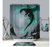 Chickw1 Dragon Rideau de Douche Résistant à l'eau Anti-moisissure Lavable Tissu en Polyester Rideaux de Salle de Bain avec 12 Crochets 3D Impression Décor (Dragon Vert,150x180cm)