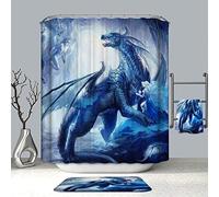 Chickw1 Dragon Rideau de Douche Résistant à l'eau Anti-moisissure Lavable Tissu en Polyester Rideaux de Salle de Bain avec 12 Crochets 3D Impression Décor (Dragon Bleu,150x180cm)