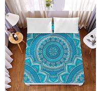 Chickw1 Drap Housse 3D Bohême Impression Antidérapants Housse De Matelas, Confortable Respirant Microfibre Drap-Housse Poche Profonde 30cm pour Chambre Décoration (Lac Bleu,160x200x30cm)