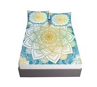 Chickw1 Drap Housse avec Taies d'oreillers, 3D Mandala Imprimé Housse de Matelas Protège en Microfibre avec Bonnet 30cm - Antidérapants Résistant aux Rides (Jaune Clair,120x200x30cm)