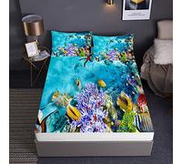 Chickw1 Drap Housse avec Taies d'oreillers, Monde de l'océan Impression Housse de Matelas Protège en Microfibre avec Bonnet 30cm - Antidérapants Résistant aux Rides (étoile de mer,90x200x30cm)