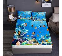 Chickw1 Drap Housse avec Taies d'oreillers, Monde de l'océan Impression Housse de Matelas Protège en Microfibre avec Bonnet 30cm - Antidérapants Résistant aux Rides (Poisson Tropical,140x200x30cm)