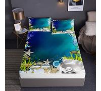 Chickw1 Drap Housse avec Taies d'oreillers, Monde de l'océan Impression Housse de Matelas Protège en Microfibre avec Bonnet 30cm - Antidérapants Résistant aux Rides (Coquille de Perle,90x200x30cm)