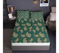 Chickw1 Drap Housse avec Taies d'oreillers, Paisley Impression Housse de Matelas Protège en Microfibre avec Bonnet 30cm - Antidérapants Résistant aux Rides (Vert foncé,160x200x30cm)