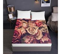 Chickw1 Drap Housse en Microfibre, 3D Rose Imprimé Housse de Matelas 30cm Épais Protection de Matelas - Antidérapants Résistant Décoloration aux Rides (Rose Vintage,140x200x30cm)