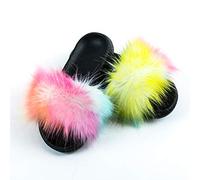 Chickw1 Femmes Plate Sandales, Casual Plate Bout Ouvert Slip-on Chaussures Été Mode Open Toe Non-Slip Chaussures de Plage Confortable Flip Flop Chaussons en Laine (44-45,Coloré)