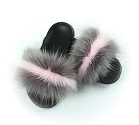 Chickw1 Femmes Plate Sandales, Casual Plate Bout Ouvert Slip-on Chaussures Été Mode Open Toe Non-Slip Chaussures de Plage Confortable Flip Flop Pantoufles en Peluche à Rayures (42-43,I)