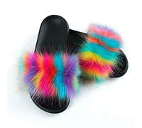 Chickw1 Femmes Plate Sandales, Casual Plate Bout Ouvert Slip-on Chaussures Été Mode Open Toe Non-Slip Chaussures de Plage Confortable Flip Flop Chaussons en Laine (44-45,Multicolore)