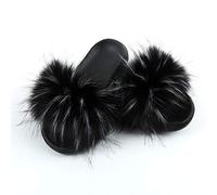 Chickw1 Femmes Plate Sandales, Casual Plate Bout Ouvert Slip-on Chaussures Été Mode Open Toe Non-Slip Chaussures de Plage Confortable Flip Flop Chaussons en Laine (44-45,Noir)