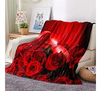 Chickw1 Fleurs Couverture Plaid Canape en Flanelle, Moelleuse Chaudes Couverture en Polaire Légères Couvertures Couverture lit pour Adultes Enfants Lit ou Canapé (Rose Rouge,130x150cm)