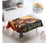 Chickw1 Horreur 3D Nappe Halloween Nappe de Table Imperméable Rectangulaire Lavable Tissu Polyester, Parfait pour Fêtes d'halloween, Jardins Maison Décorations (Lanterne Citrouille,100x140cm)
