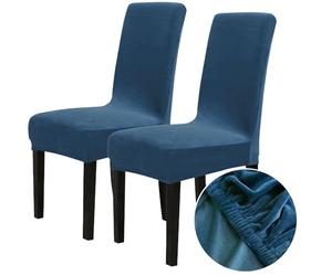 Chickw1 Lot de 2/4/6 housses de chaise universelles à dossier haut en velours extensible amovible et lavable pour salle de fête Bleu roi