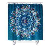 Chickw1 Mandala Rideau de Douche Résistant à l'eau Lavable Tissu en Polyester Rideaux de Salle de Bain avec 12 Crochets (Bleu,180x200cm)