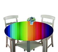 Chickw1 Nappe de Table Ronde Imperméable Anti-Taches avec Bord Élastique, Nappe Motif Coloré 3D Couverture de Table pour Cuisine, Restaurants, Picnic, Camping (Arc-en-Ciel B,Diamètre 120 cm)